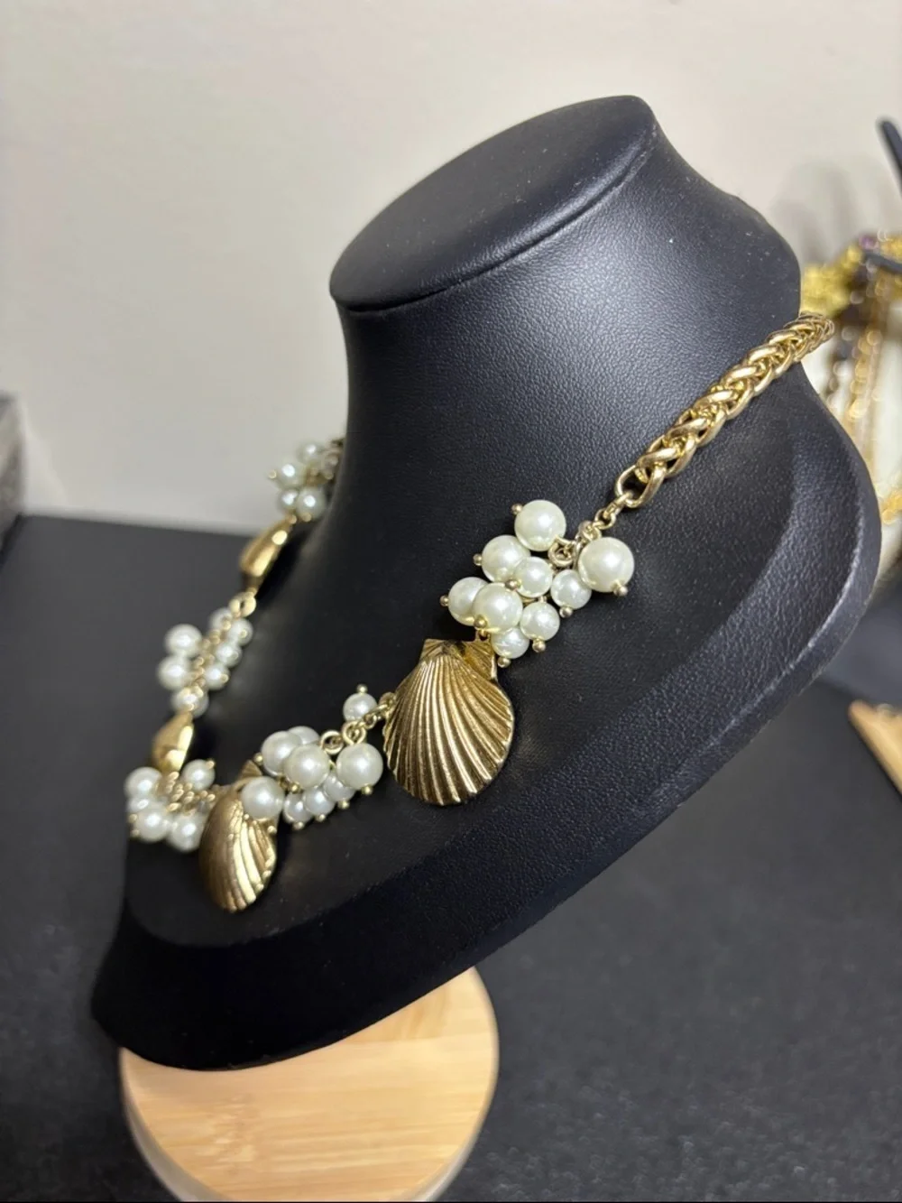 Talbots Gold Tone Seashell Faux Pearl Nautical Necklace